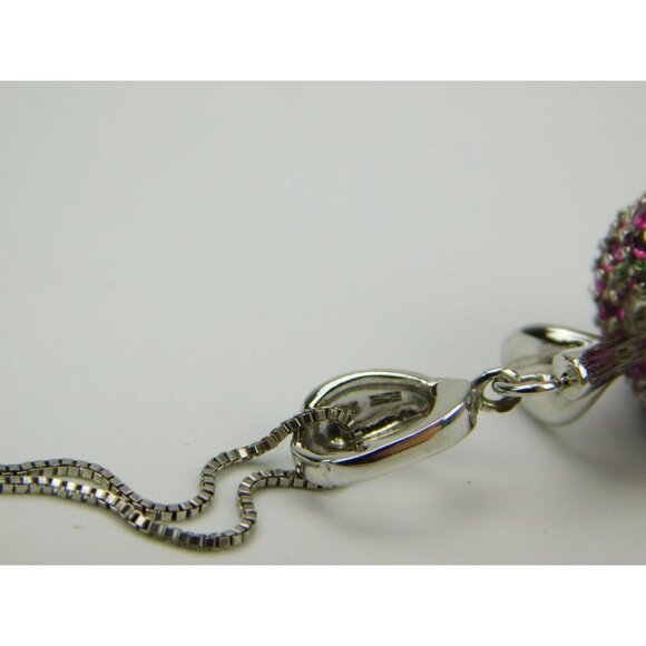 Sterling Silver OTC Pink Pave Ruby Bitten Apple Pendant Necklace on 18" Chain - Picture 5 of 6